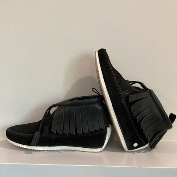 RAG & Bone Ghita Black Leather & Suede Moccasin Fringe Ankle Boots - Picture 6 of 14